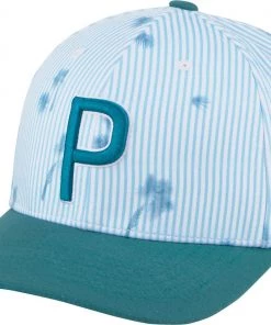 PUMA Men's Seersucker Palmetto 110 Snapback Golf Hat Bright White/ocean Depths