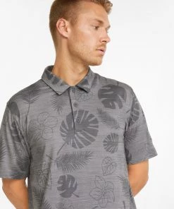 Puma Men's CLOUDSPUN Leaves N' Flowers Golf Polo Quiet Shade Heather -PUMA Sales 2022 unnamed file 1078