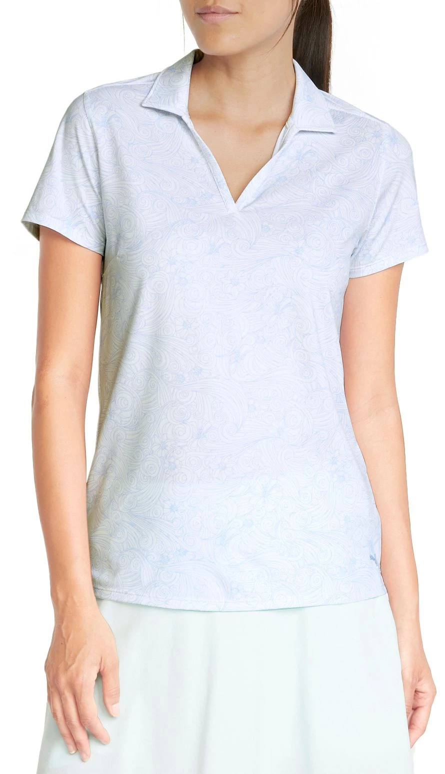 PUMA Women's MATTR Gust O' Wind Golf Polo Bright White/serenity 3 PUMA Women's MATTR Gust O' Wind Golf Polo Bright White/serenity