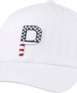 PUMA Pars And Stripes P Classic Adjustable Golf Hat For Men White