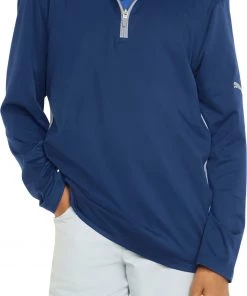Puma Boys' Gamer 1/4 Zip Long Sleeve Golf Polo Lavendar Pop/navy Blazer