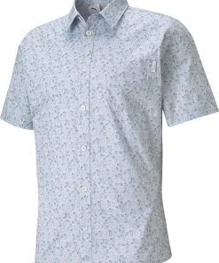 PUMA X Arnold Palmer Men's 19th Hole Button Down Golf Top Halogen Blue
