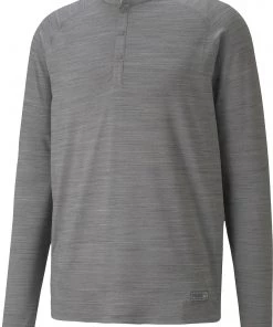 PUMA Cobra Men's Cloudspun Long Sleeve Henley Shirt Quiet Shade Heather
