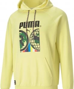 PUMA Men's International Graphic Pullover Hoodie Yellow