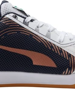 PUMA Pressing II Indoor Soccer Shoes For Men White/navy