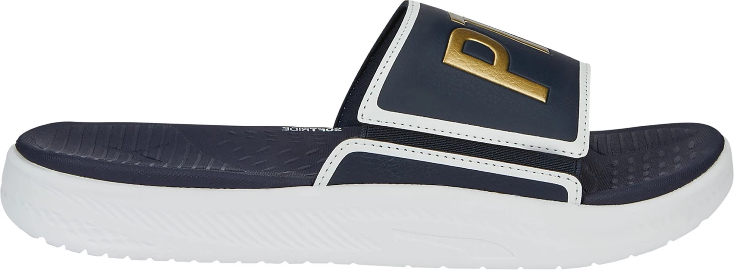 PUMA X PTC Men's GS-Softride Golf Slides Navy/gold 3 PUMA X PTC Men's GS-Softride Golf Slides Navy/gold