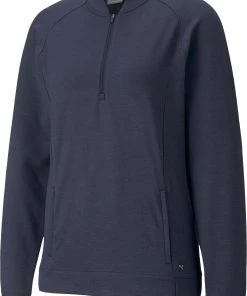 PUMA Women's Cloudspun 1/4 Zip-Up Pullover Navy Blazer Heather