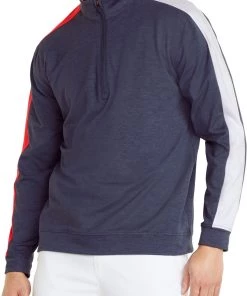 PUMA Men's Volition United T7 Golf 1/4 Zip Navy Blazer Htr/brght Wht