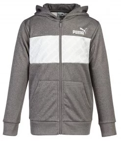 PUMA Boys' Revolve Pack Fleece Full Zip Hoodie Charcoal