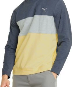 Puma Men's CLOUDSPUN Colorblock Crewneck Golf Sweatshirt Qt Shd Hthr/snst Pnk Hthr