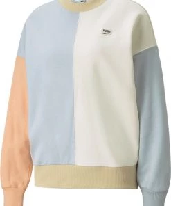 PUMA Women's Downtown French Terry Oversized Crewneck Sweatshirt Ivory Glow/peach Parfait
