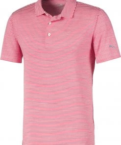 PUMA Men's Caddie Stripe Golf Polo Barbados Cherry Heather