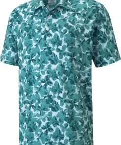 PUMA Men's Cloudspun Plumeria Golf Polo Teal/corydalis Blue