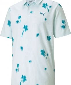 PUMA Men's Palmetto Seersucker Golf Polo Ocean Depths
