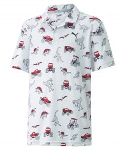 Puma Boys' CLOUDSPUN Dino-Mite Short Sleeve Golf Polo Bright White/ski Patrol
