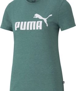 PUMA Women's ESS Logo Heather Short Sleeve T-shirt Blue Spruce Heather