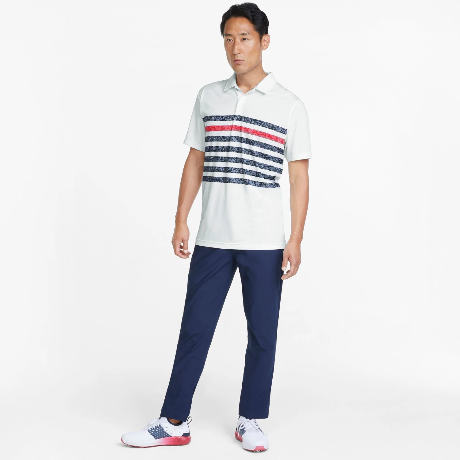 PUMA Men's Volition Paisley Stripe Golf Polo Bright White/ski Patrol 4 PUMA Men's Volition Paisley Stripe Golf Polo Bright White/ski Patrol - Image 2