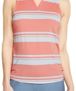 PUMA Women's CLOUDSPUN Valley Stripe Sleeveless Polo Hot Coral