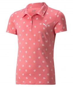 Puma Girls' MATTR Hibiscus Short Sleeve Golf Polo Rapture Rose/bright White